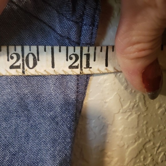 Celio Men's Large Chambray Color Block Long Sleeve Button Down Shirt - Picture 9 of 9